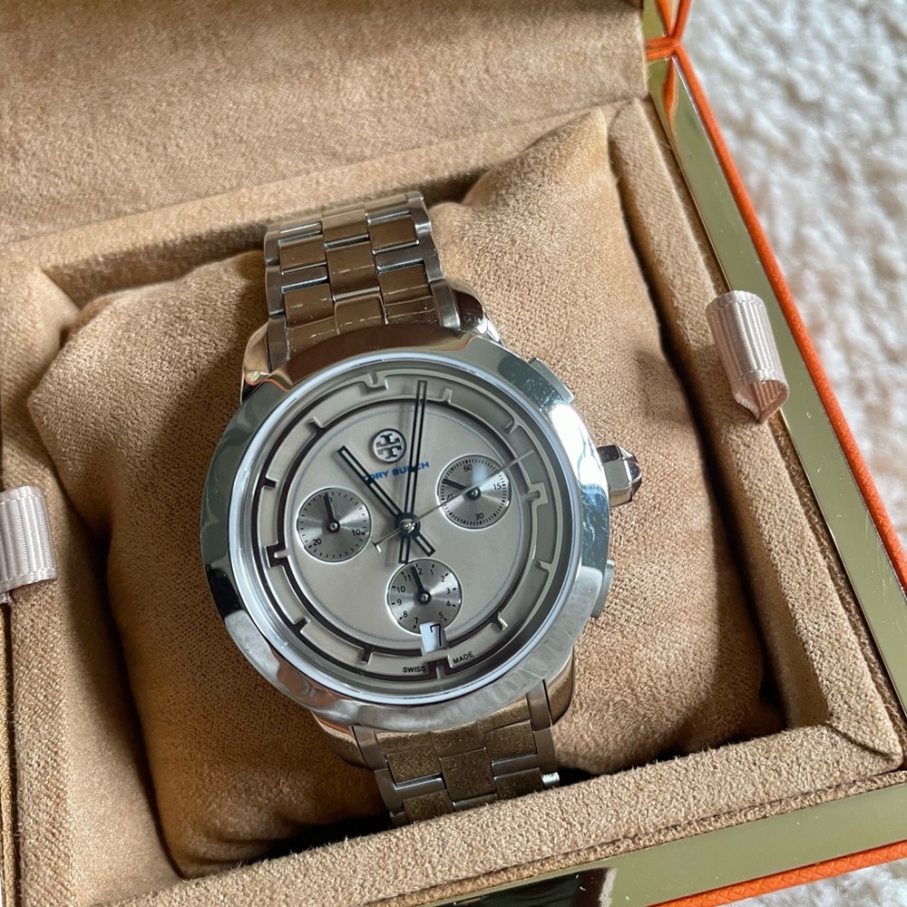 Tory Burch Chronograph Stainless Steel Mother of Pearl Face Watch